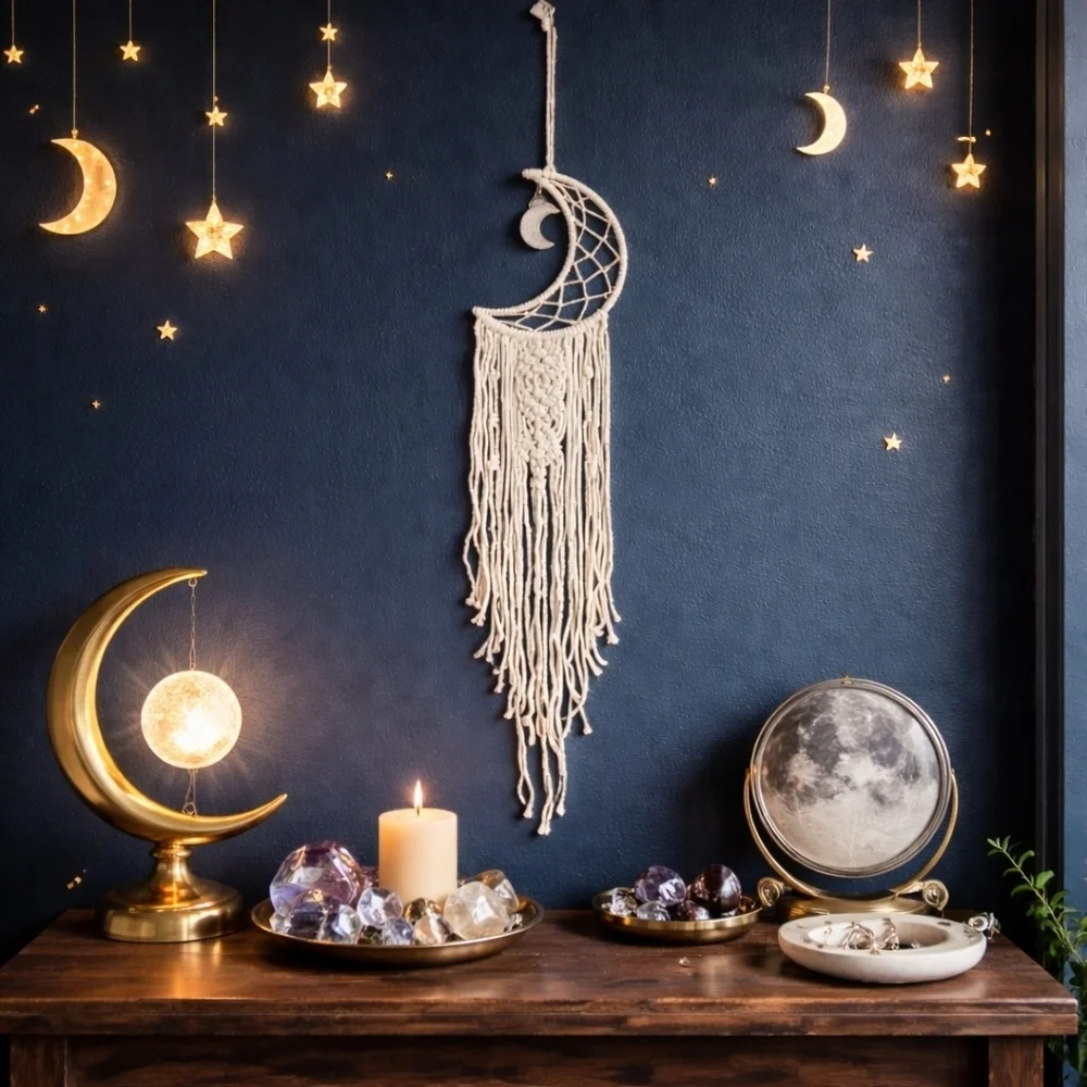 Macrame Moon Dreamcatcher Wall Hanging Boho Bedroom Nursery Decor 38